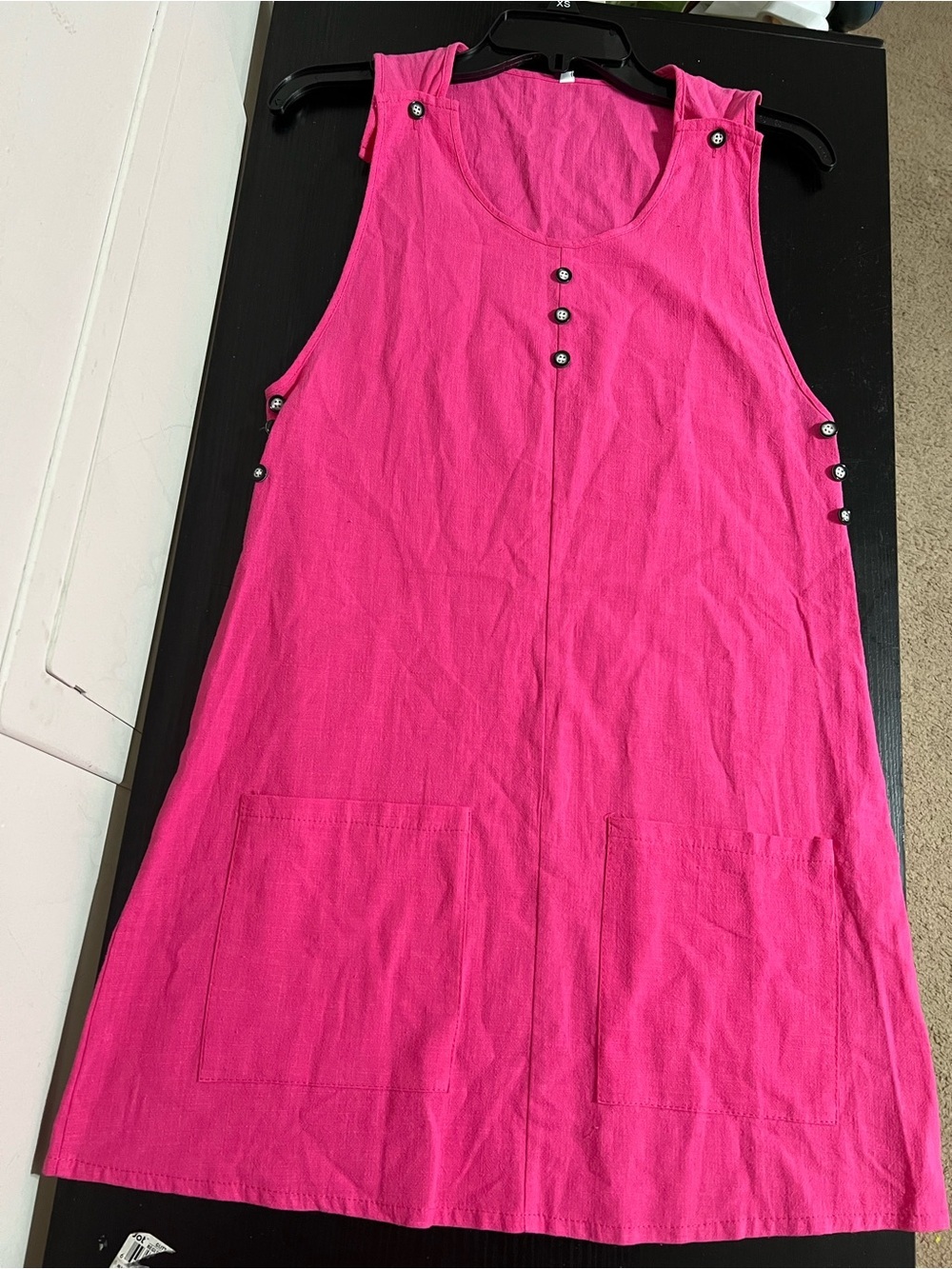Sleeveless Hot Pink Button-Accent Tunic with Front Pockets